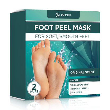 DERMORA Foot Peel Mask | Skin Exfoliating Foot Masks for Dry, Cracked Feet &amp;amp; Callus Removal | Dead Skin Exfoliator for Baby Soft Feet | Pack of 2 | Regular (Fits up to Men 10 / Women 11) | Original
