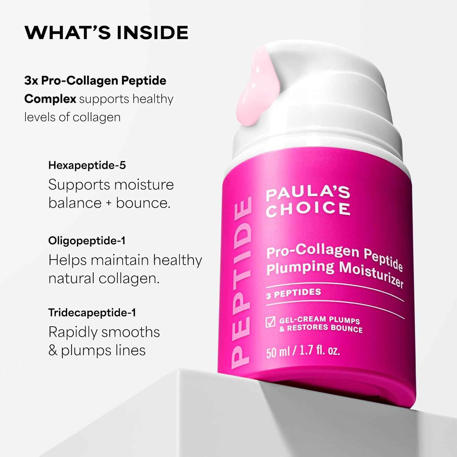Paula's Choice Pro-Collagen Peptide Plumping Face Moisturizer, Daily Gel Face Cream for Deep Lightweight Hydration, Wrinkles & Loss of Firmness, Fragrance-Free, 1.7 Fl Oz