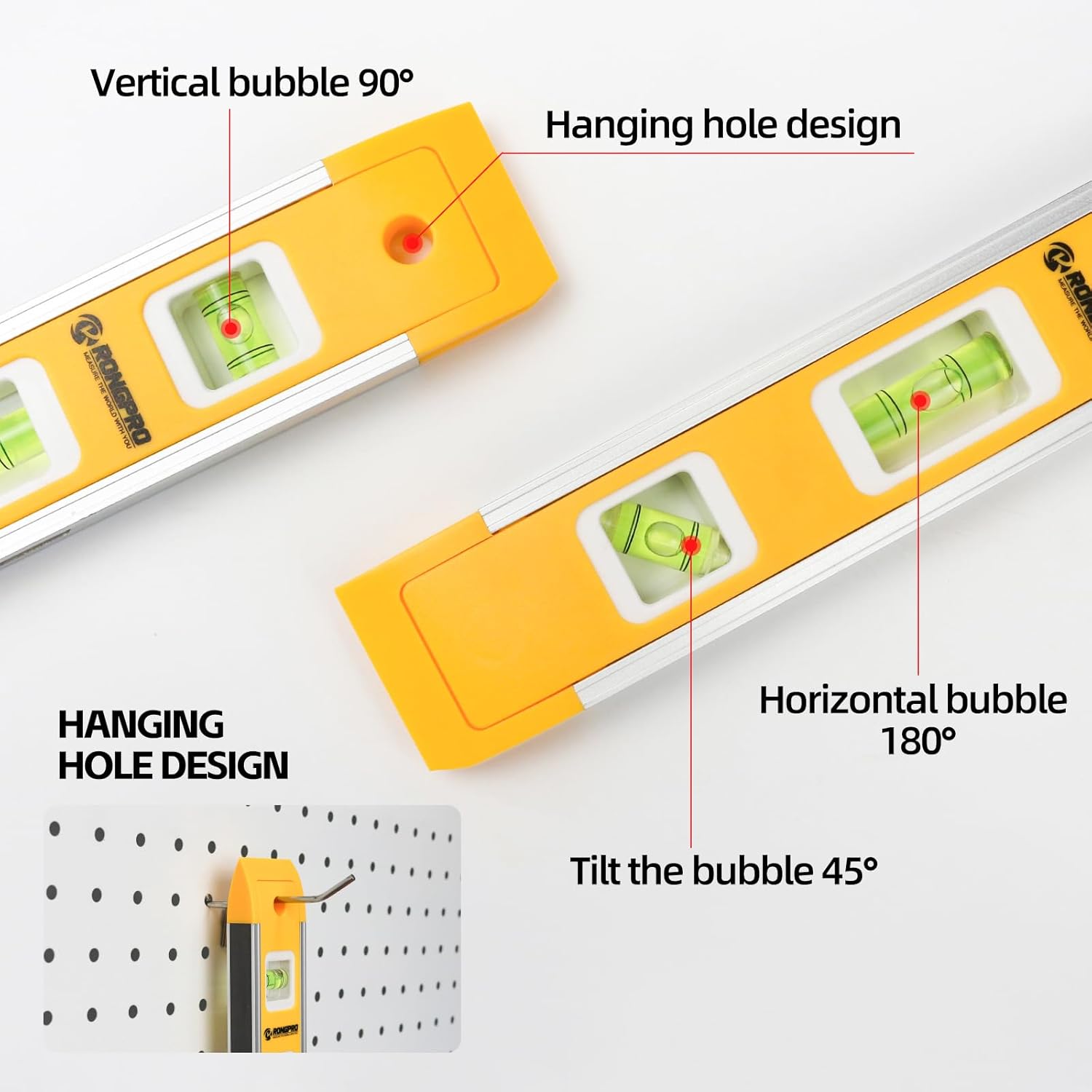 9_Inch_Torpedo_Level,_Magnetic_Box_Level_with_45°/90°/180°_Bubbles,_Shock_Resistant_Bubble_Level_Tool_for_Measuring