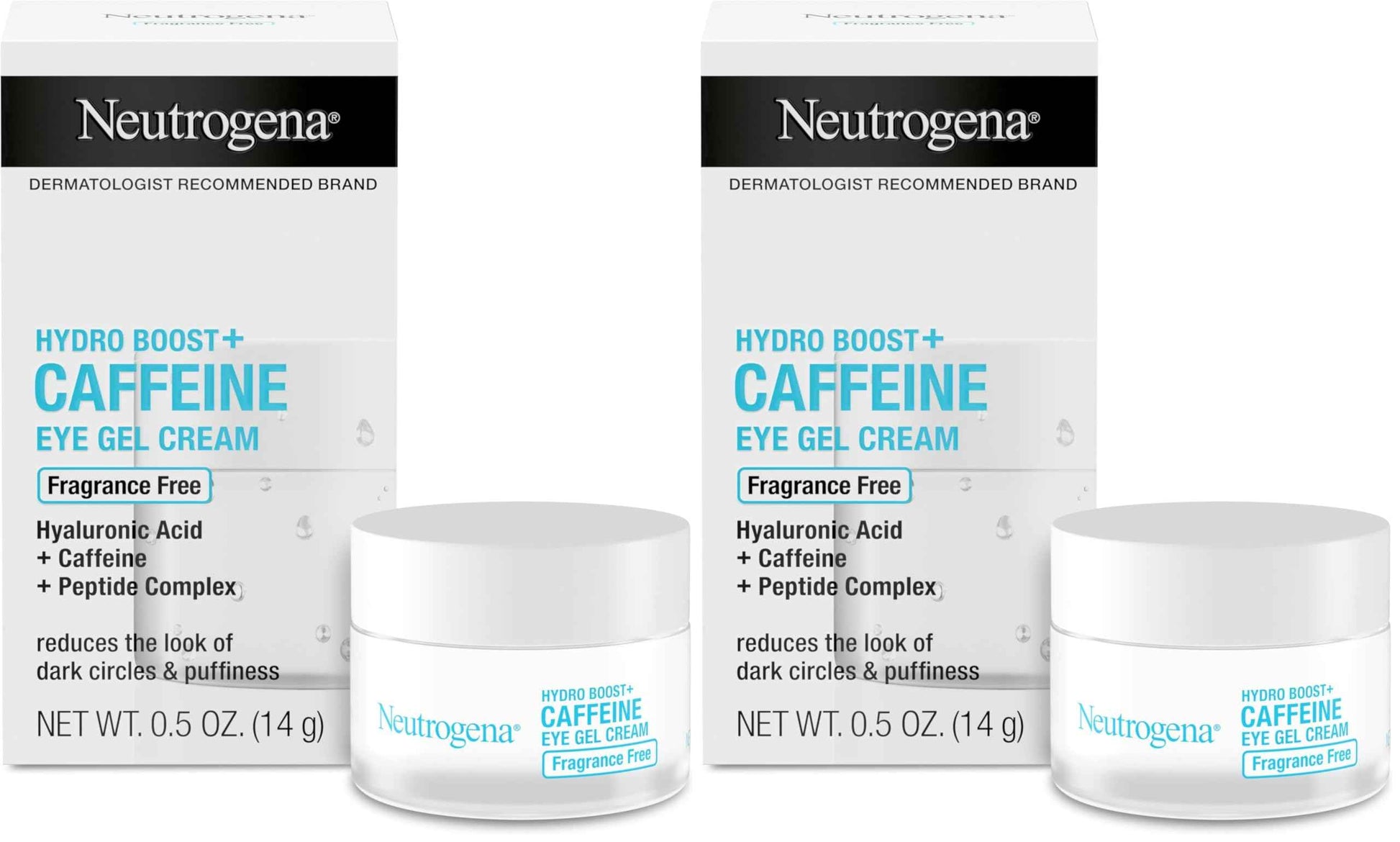 Neutrogena Hydro Boost + Eye Cream for Dark Circles & Puffiness, Under Eye Cream with Caffeine, Hyaluronic Acid and Peptides, Fragrance Free, 0.5 oz