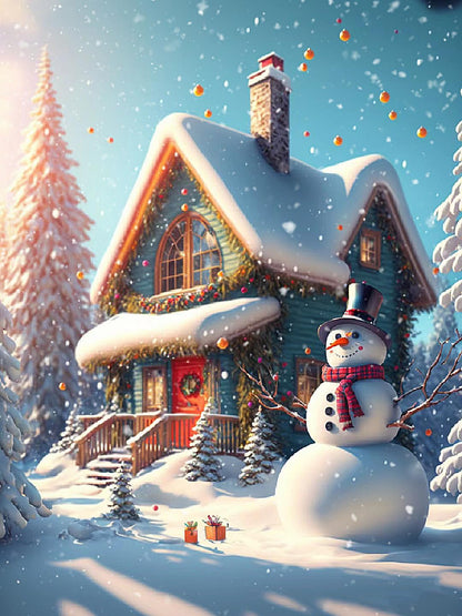 ULLiaN DIY Diamond Arts Painting Christmas Kits, 5D Diamond Painting Pictures by Numbers, Snowman Hut Full Drill Embroidery Cross Stitch Picture for Winter Home Wall Decor Gifts 12x16inch