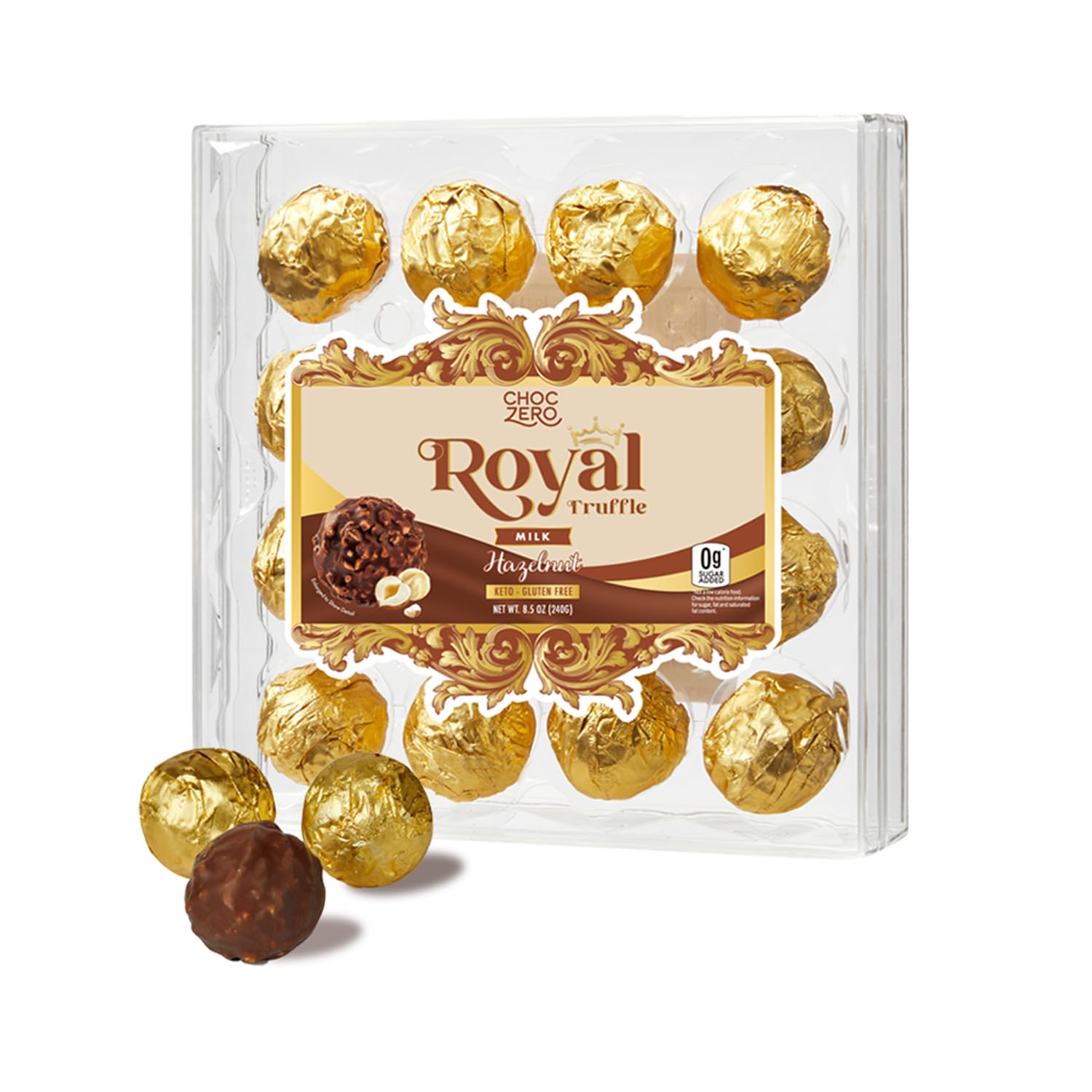 ChocZero_Milk_Chocolate_Hazelnut_Truffles,_Zero_Added_Sugar,_Gluten_Free,_Keto_Holiday_Gift,_High_Fiber,_16_Individually_Wrapped_Pieces,_8.5_Ounce_(Pack_of_1)