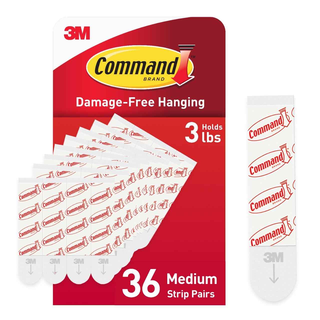 Command Indoor Medium Replacement Strips, Damage-Free Wall Hanging, Re-Hang Medium Hooks for Home and Wall Decor, Holds up to 3 lb, White Adhesive