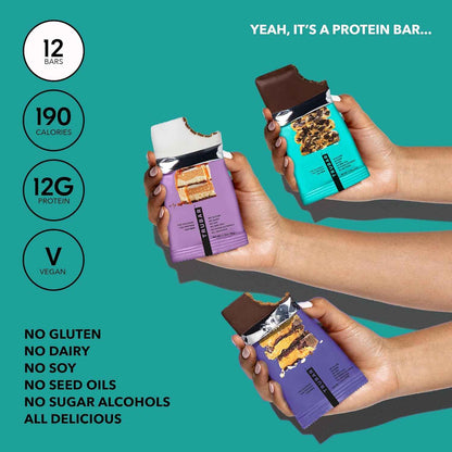 TRUBAR Vegan Protein Bar, Assorted Flavors, Gluten Free, Vegan Protein Snacks, 12G Plant-Based Protein, High Fiber, Healthy Protein Bars