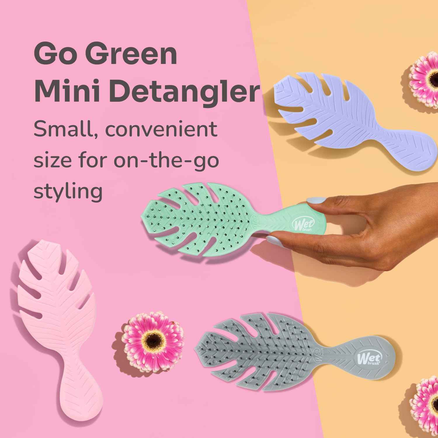 Wet Brush Go Green Mini Detangler, Detangling Travel Hair Brush - Ultra-Soft IntelliFlex Bristles Glide Through Tangles & Gently Loosens Knots While Minimizing Pain, Split Ends & Breakage