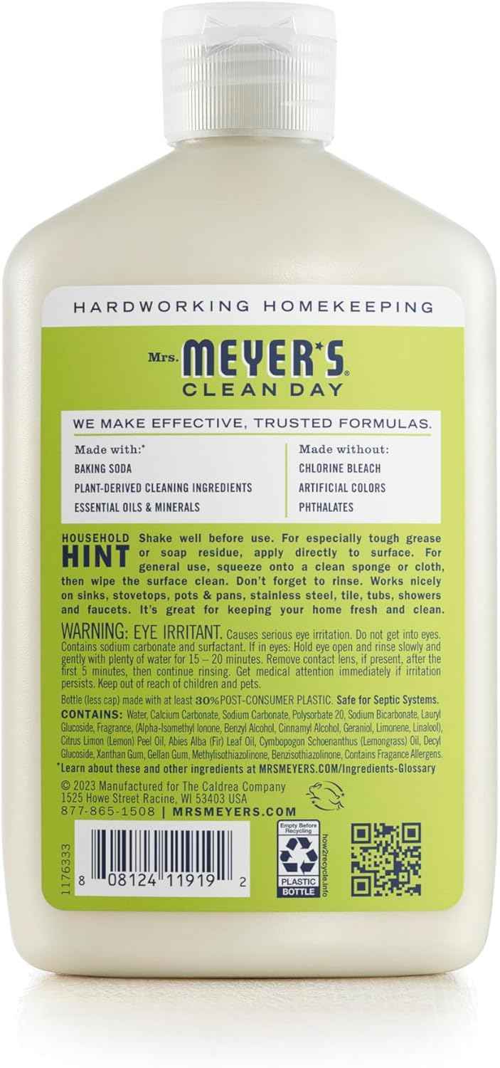 MRS. MEYER'S CLEAN DAY Baking Soda Cream Cleaner, Cuts Grease, Scratch-Free Polish, Lemon Verbena