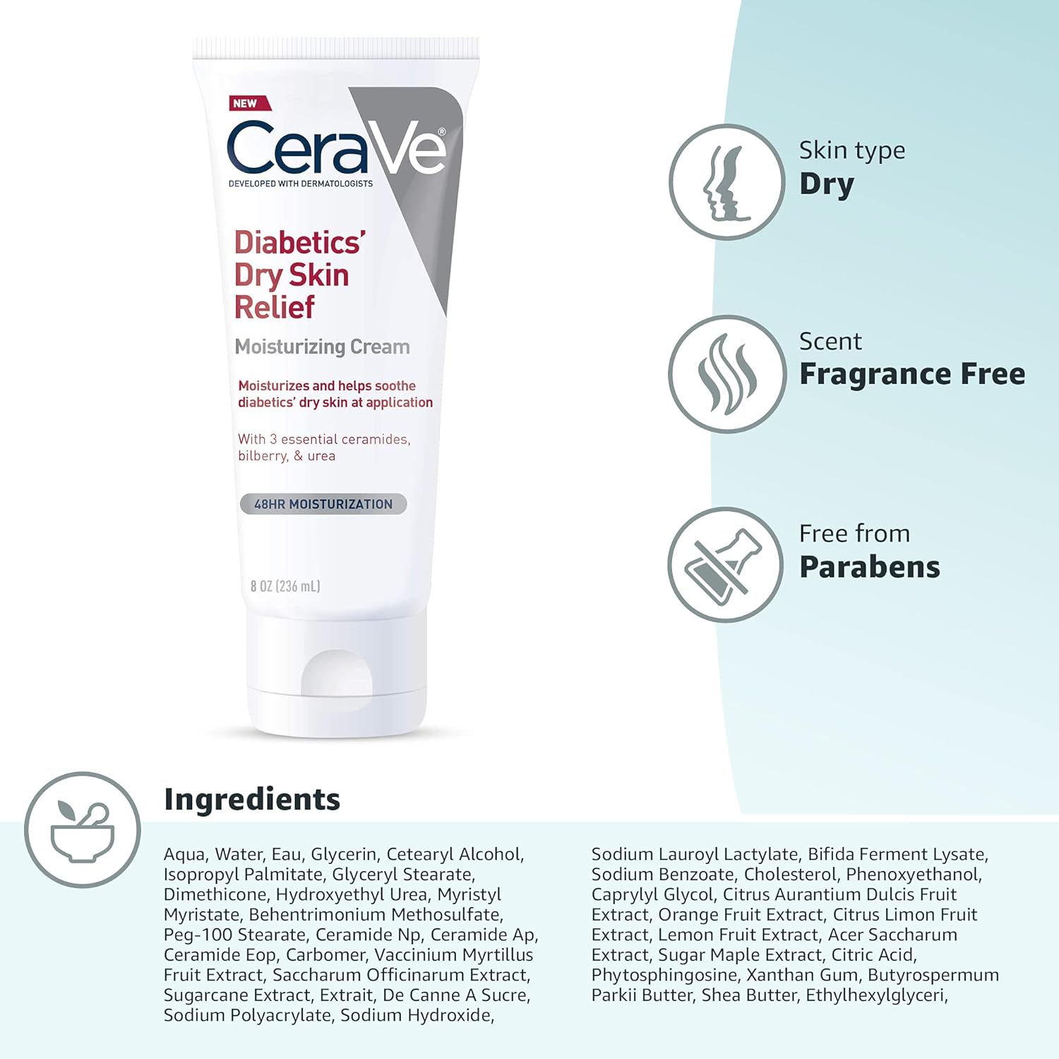 CeraVe_Moisturizing_Cream_for_Diabetics’_Dry_Skin,_Urea_Cream_with_Bilberry_for_Face_and_Body,_Fragrance_Free_&_Paraben_Free,_8_Ounce