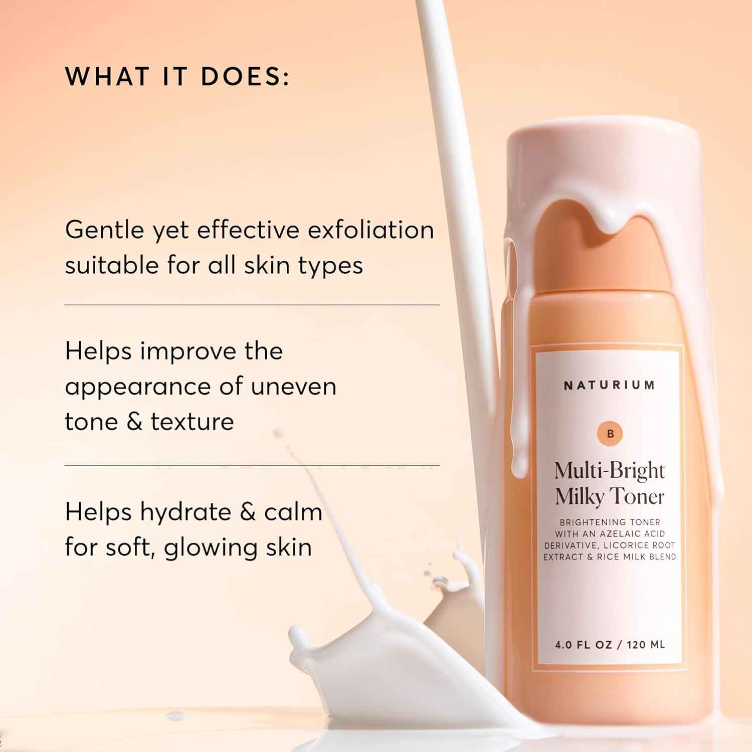 Naturium Multi-Bright Milky Toner, Exfoliating Skincare for Face with Azelaic Acid, 120 mL / 4 fl oz
