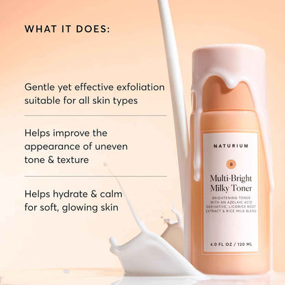 Naturium Multi-Bright Milky Toner, Exfoliating Skincare for Face with Azelaic Acid, 120 mL / 4 fl oz