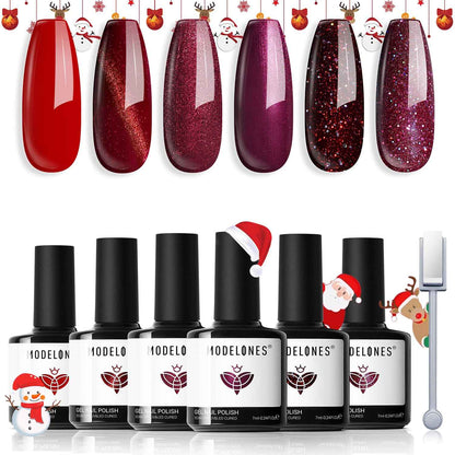 modelones Cat Eye Gel Nail Polish, 6 Colors Shimmer Pearl Magnetic Nail Drawing Set with Magnet, Iridescent Mermaid Swirl Shell Thread Purple Pink Blue Glitter, DIY Manicure Gift for Women Girl