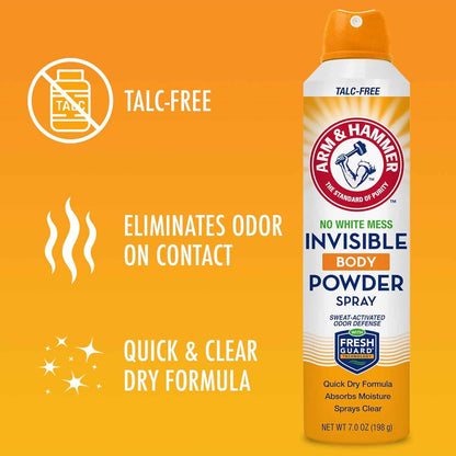 Arm & Hammer Invisible Body Powder Spray, Clear Talc-Free Body Odor & Sweat Control For Men & Women, Spray Body Powder For Women And Men, Arm And Hammer Body Spray Powder, 7 Oz