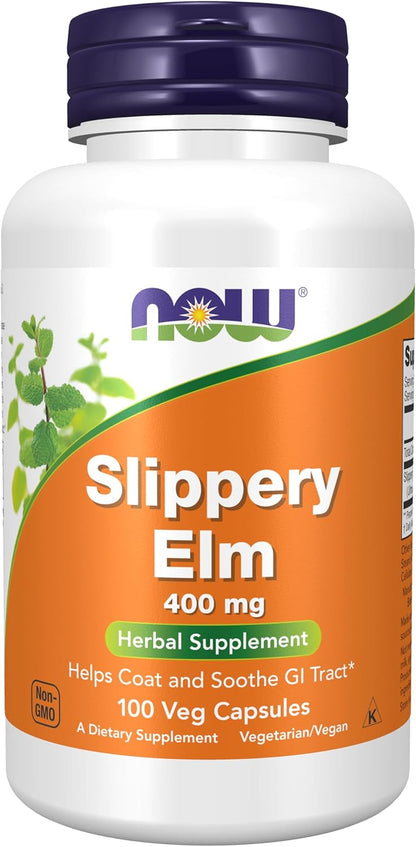 NOW_Supplements,_Slippery_Elm_(Ulmus_rubra)_400_mg,_Herbal_Supplement,_100_Veg_Capsules