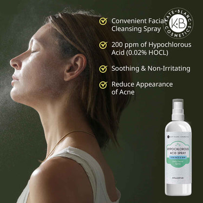 Kate Blanc Cosmetics Hypochlorous Acid Spray for Face and Skin. Gentle Facial Cleanser for Acne-Prone & Sensitive Skin with .02% HOCl
