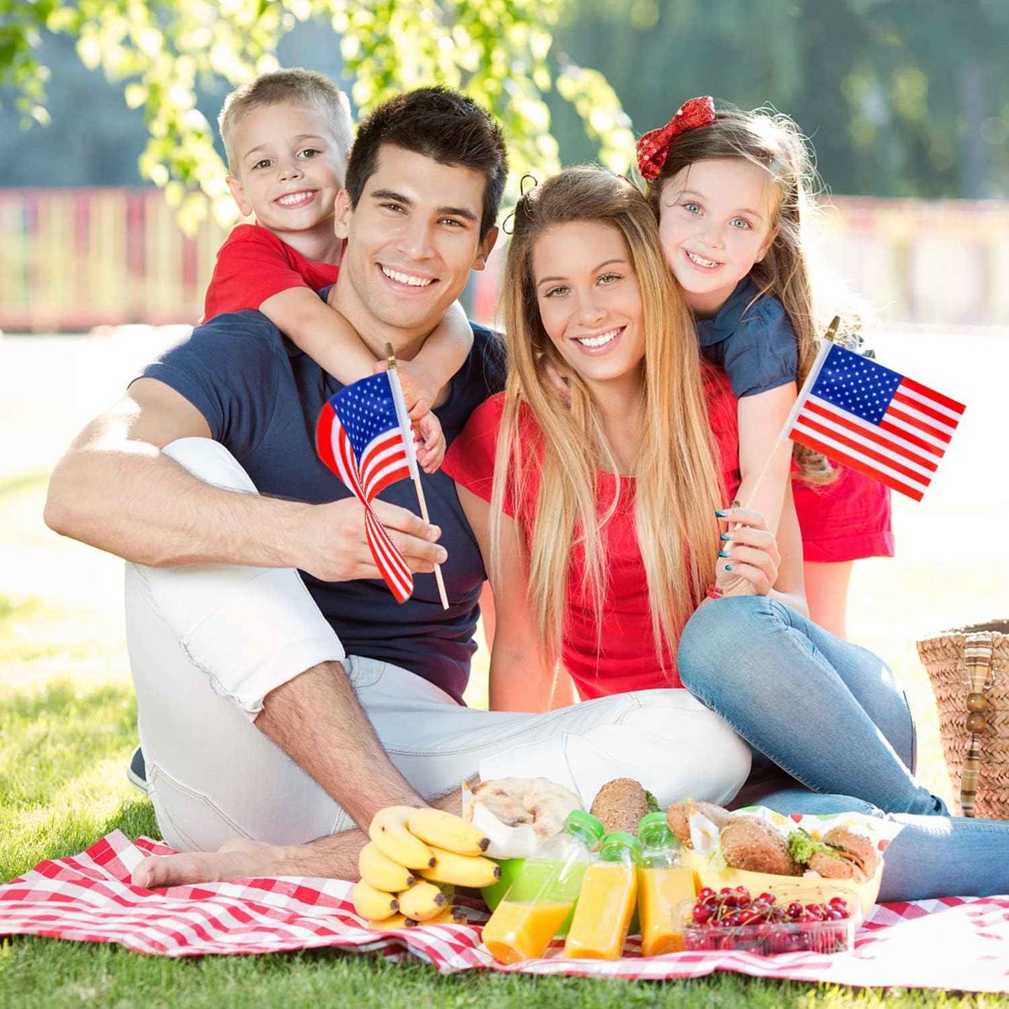 40 Pack Small American Flags on Stick 4*6 Inch Mini American Flags for 4th of July Decorations Memorial Day Decorations Patriotic Decorations US American Hand Held Wooden Stick Flag with Kid-Safe