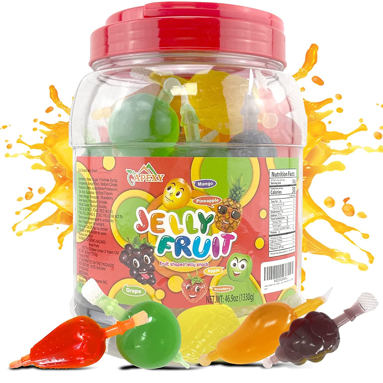 Apexy Jelly Fruit Candy – Assorted Fruit Flavors, Halloween Treat Juicy Chewy Gel Snacks, Kids &amp;amp; Adults Party Favors, Fun Treats for Goodie Bags &amp;amp; Events 46.9oz (1330g)