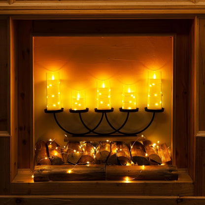 Homemory_Flameless_Candles_with_Embedded_Star_String_Fairy_Lights,_Battery_Operated_Candles,_LED_Candle,_Fake_Candles_with_Remote_Control_and_Timer,_Ivory,_Set_of_5(H4_5"_6"_8"_8")