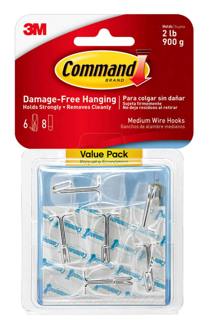 Command Medium Clear Wire Toggle Hooks, Damage-Free Hanging with Adhesive, Great for Hanging, Organization and Storage, Holds up to 2 lb