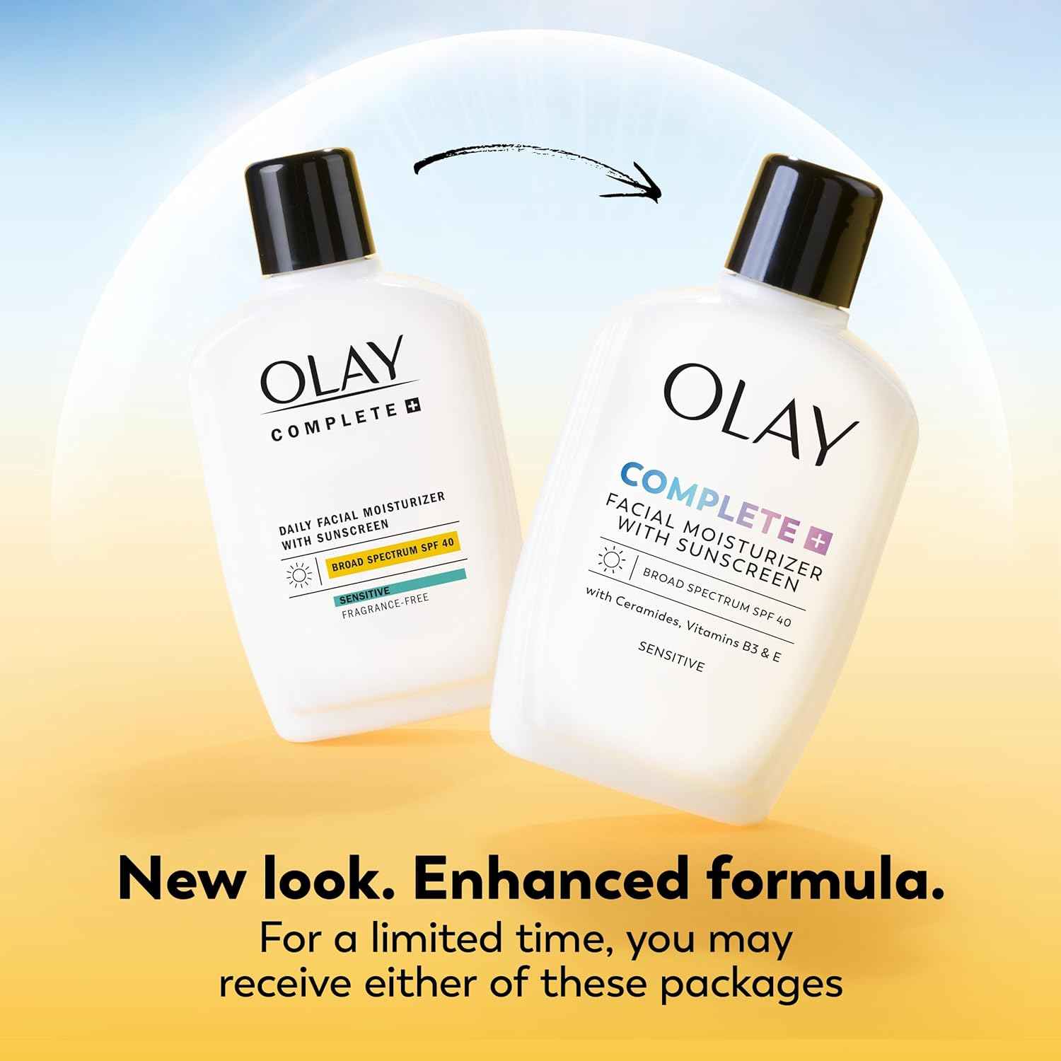 Olay Complete+ Face Moisturizer with Sunscreen SPF 40, For Sensitive Skin, Broad Spectrum Sun Protection, Fragrence-Free - No White Cast on All Tones, Nourishes Moisture Barrier - Ceramides