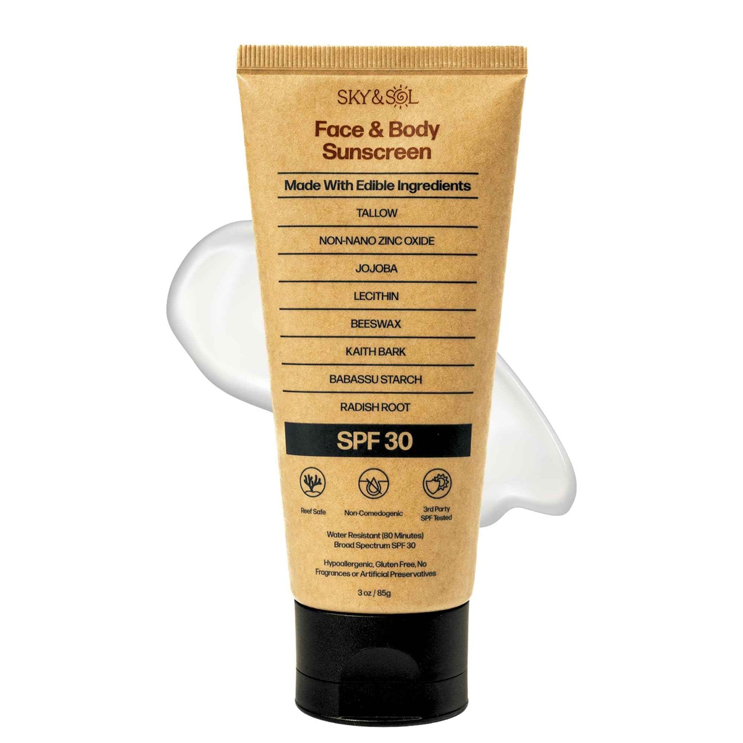 Sky and Sol Mineral Sunscreen SPF 50 | With Grass-Fed Tallow & Zinc Oxide | Non-Greasy Formula for Face & Body | Made Without Reef-Harming UV Filters | 3 oz (85 g)