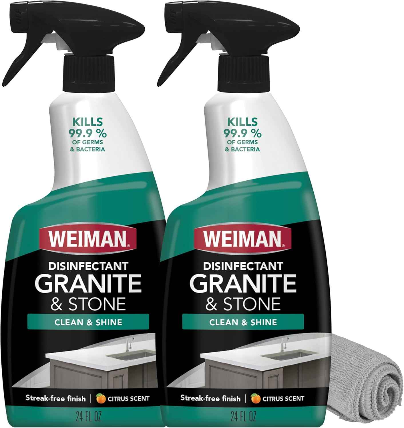 Weiman Disinfectant Safely Clean Disinfect and Shine Granite Marble Soapstone Quartz Quartzite Slate Limestone Corian Laminate Tile Countertop