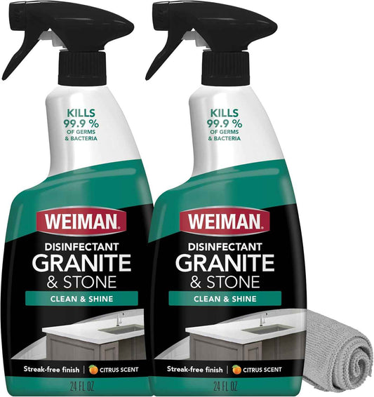 Weiman Disinfectant Safely Clean Disinfect and Shine Granite Marble Soapstone Quartz Quartzite Slate Limestone Corian Laminate Tile Countertop