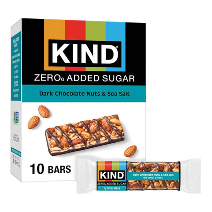 Kind Zero Added Sugar Healthy Snacks Bars, Dark Chocolate Nuts & Sea Salt, Gluten Free, High Fiber, Keto Snacks