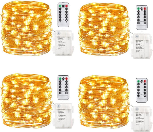 GDEALER_4_Pack_16.4_Feet_50_Led_Fairy_Lights_Battery_Operated_with_Remote_Control_Timer_Waterproof_Copper_Wire_Twinkle_String_Lights_for_Christmas_Bedroom_Indoor_Outdoor_Wedding_Dorm_Decor_Warm_White/Cool_White