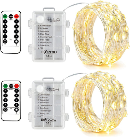 2_x_Fairy_Lights_Battery_Operated,Silver_Wire_Chains_8_Mode_16Ft/5Meter_50_LEDs_Timer_String_Lights_with_Remote_Control_for_Bedroom_Christmas_Party_Wedding_Decoration(Warm_White)