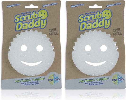 Scrub Daddy Sponge - Dye Free - Scratch-Free Scrubber for Dishes and Home, Odor Resistant, Soft in Warm Water, Firm in Cold, Deep Cleaning, Dishwasher Safe, Multi-use, 1ct (2 Pack)