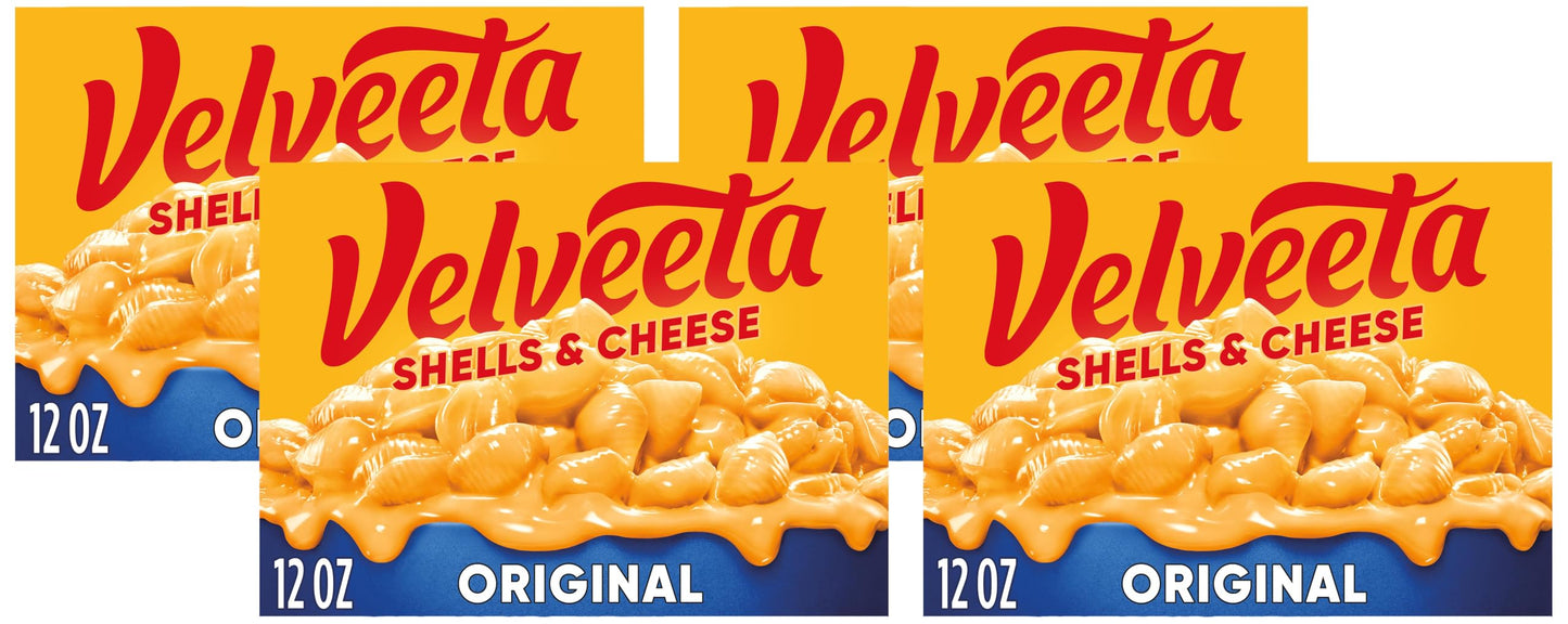 Velveeta Shells and Cheese Mac, 1 Box, for Easy Dinner or Dinner Sides, Original Flavor, Made with Real Cheese, 12 oz (Pack of 4)