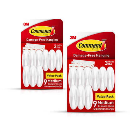 Command Medium Designer Hooks, Damage-Free Hanging Wall Hook with Adhesive Strips, No Tools Great for Hanging, Organization and Storage, Holds up to 3 lb