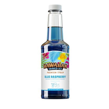 Hawaiian Shaved Ice Blue Raspberry Syrup - Made Nut Soy Dairy Free in the USA - Flavor Fluffy Shaved &amp;amp; Crunchy Snow Cone - Shelf Stable After Opening - Makes 8 Servings - 16 ounces
