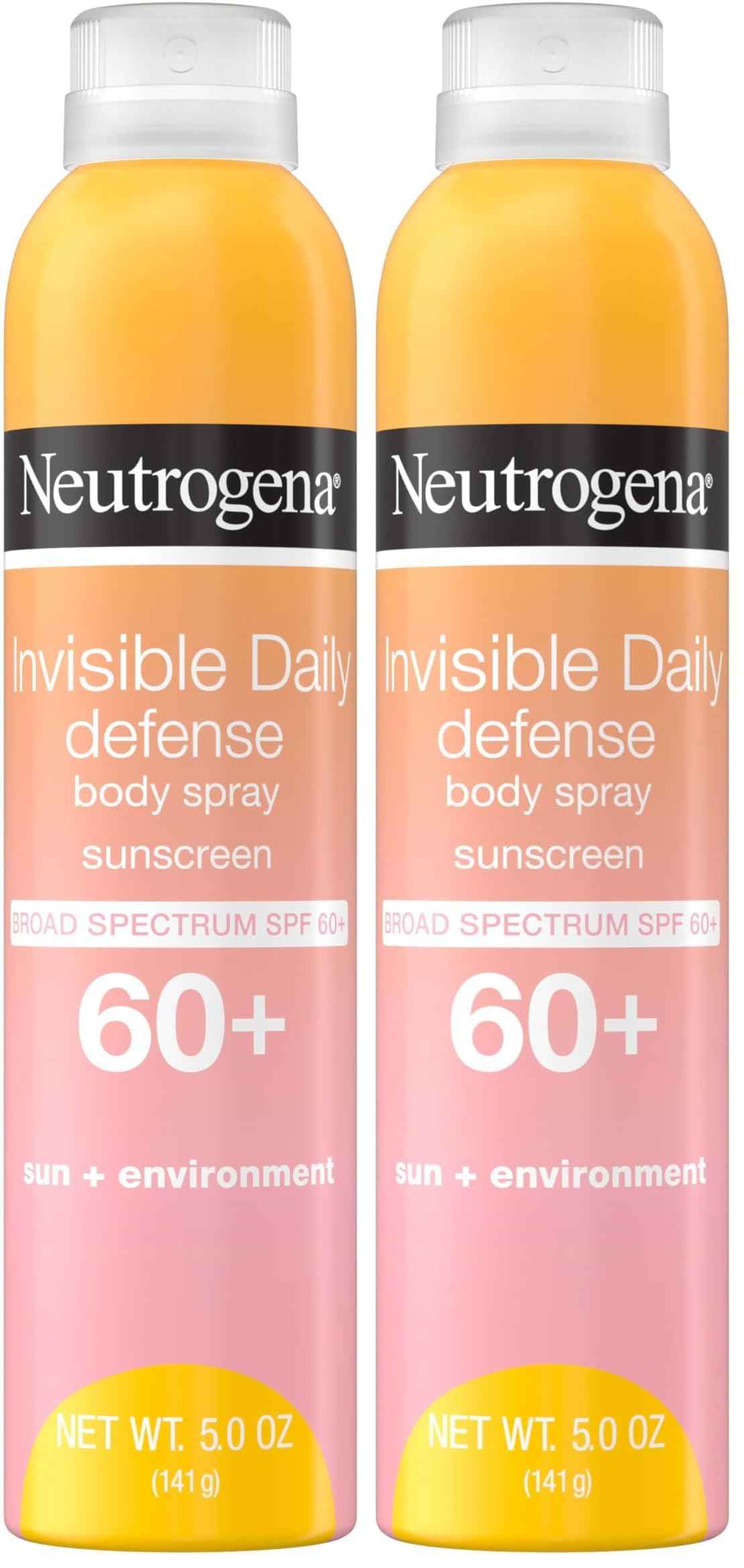 Neutrogena Invisible Daily Defense Body Sunscreen Spray, Broad Spectrum SPF 60+, Oxybenzone-Free & Water-Resistant, Sun & Environmental Aggressor Protection, Antioxidant Complex, 5.0 oz