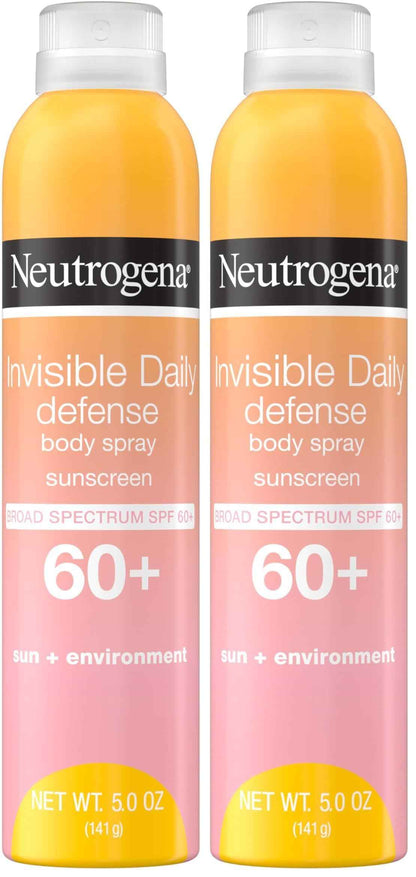 Neutrogena Invisible Daily Defense Body Sunscreen Spray, Broad Spectrum SPF 60+, Oxybenzone-Free & Water-Resistant, Sun & Environmental Aggressor Protection, Antioxidant Complex, 5.0 oz