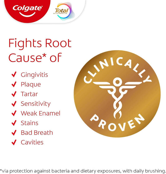 Colgate Total Whitening Toothpaste Paste, Fluoride, Antibacterial, for Plaque, Gingivitis, Sensitivity, Stain Removal, Clinically Proven, Mint, Teeth Whitening, Stannous Fluoride