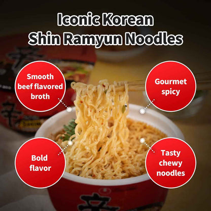 Nongshim Shin Ramyun Bowl Noodles, Spicy Korean Signature Instant Ramyun, Rich Beef Flavored Broth, Quick and Easy, Microwaveable Bowl
