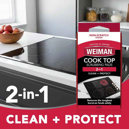 Weiman Cook Top Scrubbing Pads, 3 Count, 2 Pack Cuts Through the Toughest Stains - Scrubbing Pads Carefully Wipe Away Residue