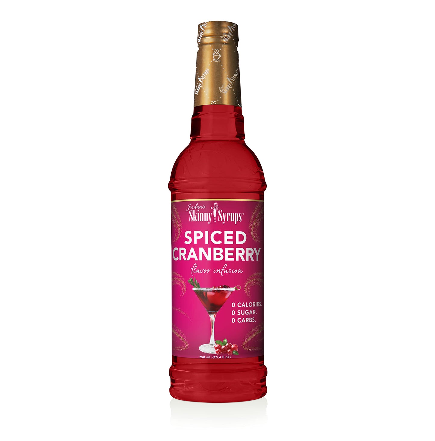 Jordan&amp;#39;s Skinny Mixes Sugar Free Syrup, Spiced Cranberry Flavor, Fruit Flavored Water Enhancer, Drink Mix for Ice Tea, Lemonade &amp;amp; More, Zero Calorie Flavoring, Keto Friendly, 25.4 Fl Oz, 1 Pack
