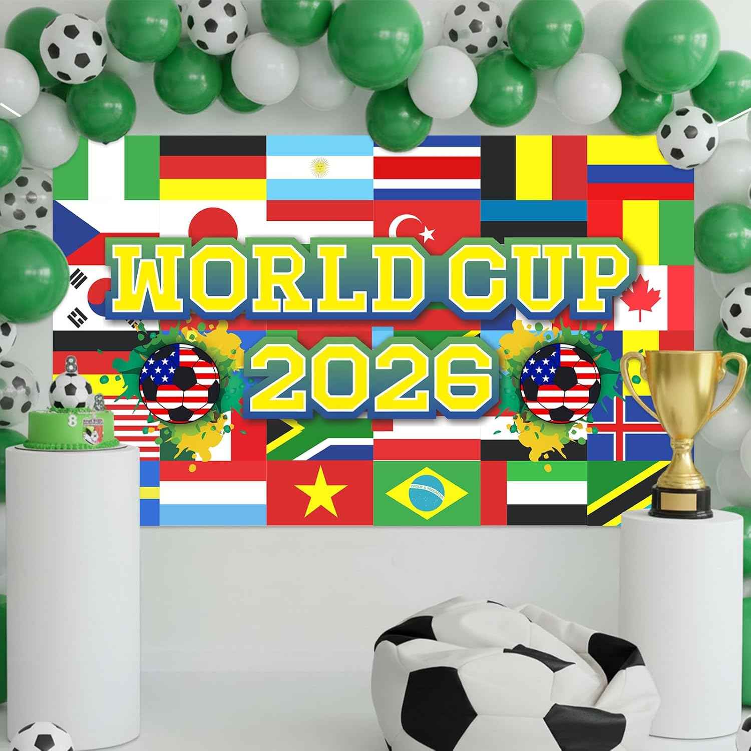 World Football Tournament Cup Celebration Backdrop 43x71 Inch 2026 Vibrant Soccer Festival Background for World Tournament Cup Party Photo Booth and Football Event Decor