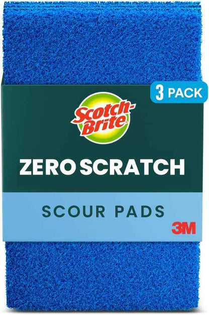 Scotch-Brite Zero Scratch Scouring Pad, Effective + Gentle Dish Scrubber for Household Cleaning, Nonstick Pots and Pans, Glass, Tubs, Showers, Reusable & Durable