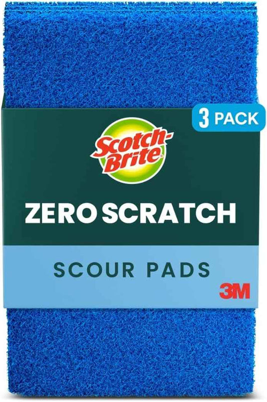 Scotch-Brite Zero Scratch Scouring Pad, Effective + Gentle Dish Scrubber for Household Cleaning, Nonstick Pots and Pans, Glass, Tubs, Showers, Reusable & Durable