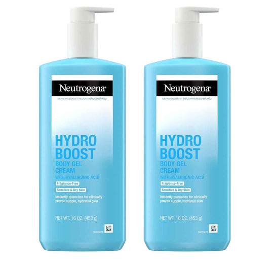 Neutrogena Hydro Boost Body Gel Cream, Hydrating Body Lotion with Hyaluronic Acid for Sensitive Skin, Fragrance-Free Hyaluronic Acid Moisturizer, 16 oz