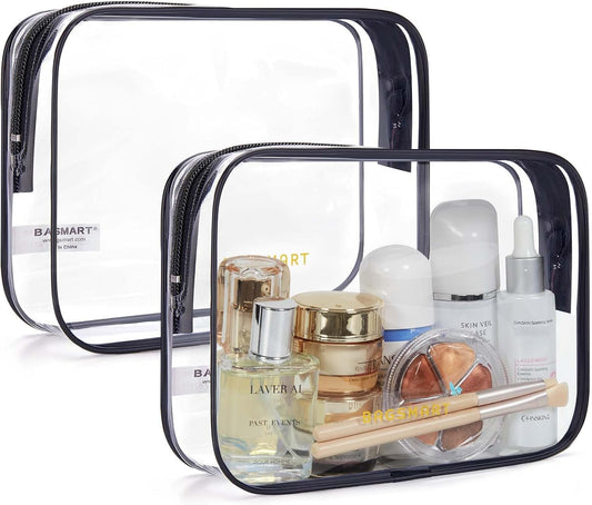 BAGSMART_Clear_Toiletry_Bag,_2_Pack_TSA_Approved_Travel_Toiletry_Bag_Carry_on_Travel_Accessories_Bag_Airport_Airline_Quart_Size_Bags_Water_Repellent_Makeup_Cosmetic_Bag_for_Women_(Black-2pcs)