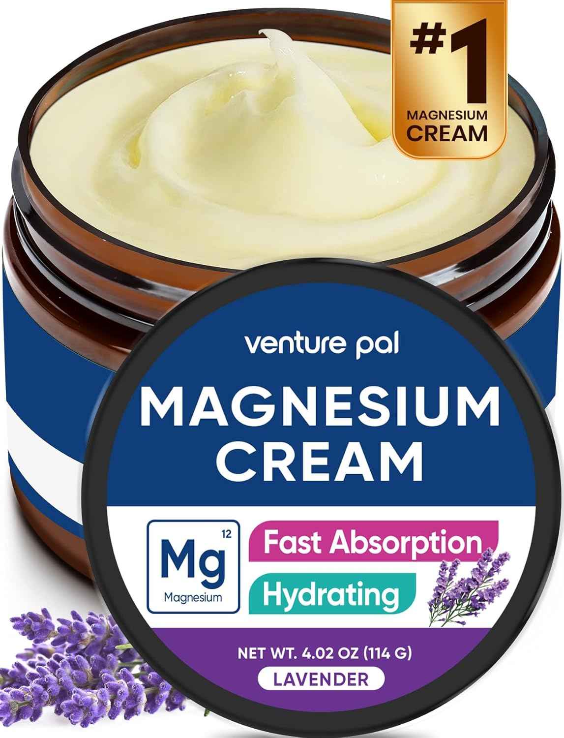 Venture Pal Topical Magnesium Cream, Fast-Absorbing Magnesium Moisturizing Lotion, Shea Butter & Hyaluronic Acid, Suitable for Kids