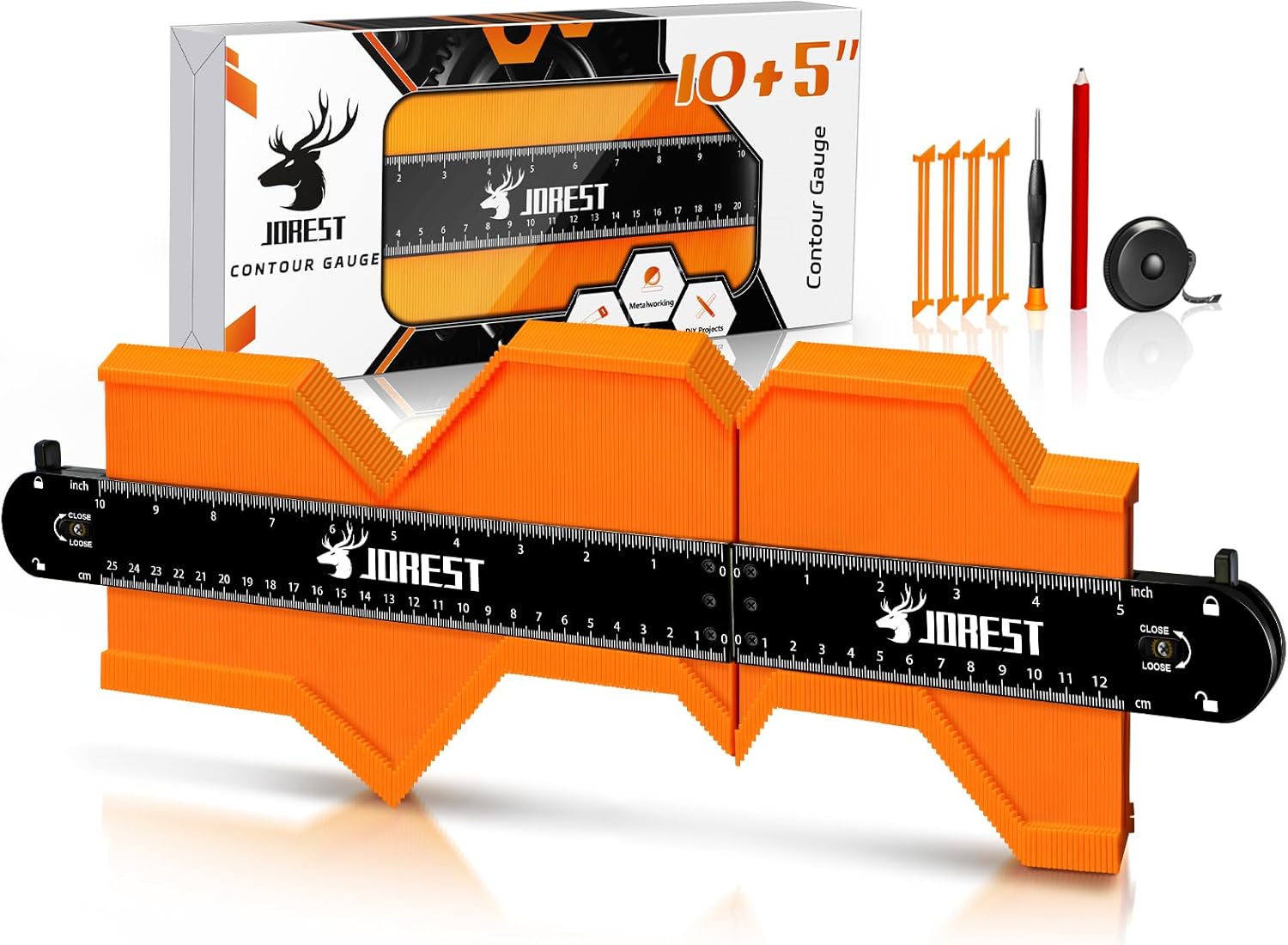 JOREST_Connectable_Contour_Gauge_(10+5_Inch),_Gifts_Ideas_for_Men_Dad_Handyman_Husband_Him,_Shape_Profile_Duplicator_with_Lock,_Outline_Angle_Measuring_Tool,_Template_tool,_Tile_Flooring,_Scribe_Edge