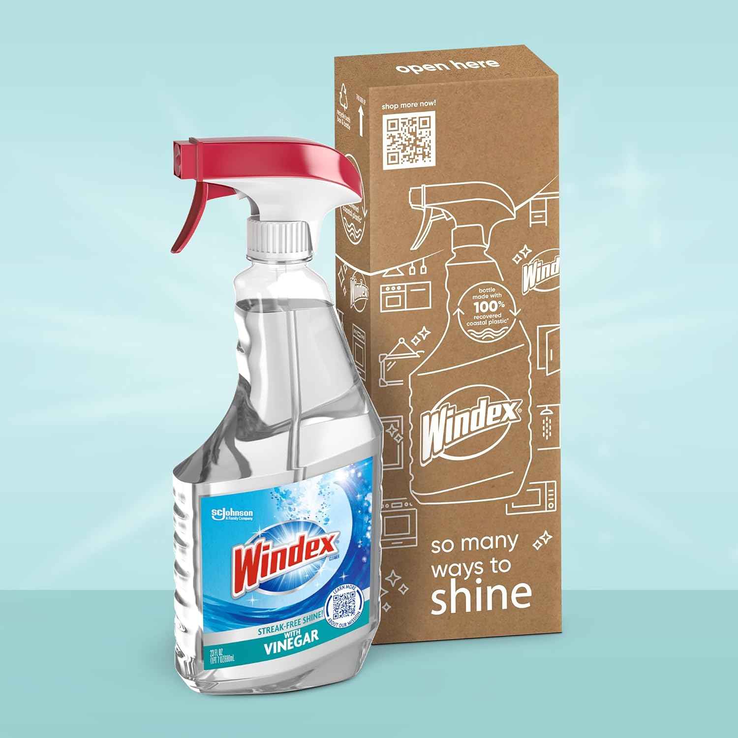 Windex Vinegar Glass and Surface Cleaner Spray Bottle, Packaging Designed to Prevent Leakage and Breaking, Surface Cleaning Spray
