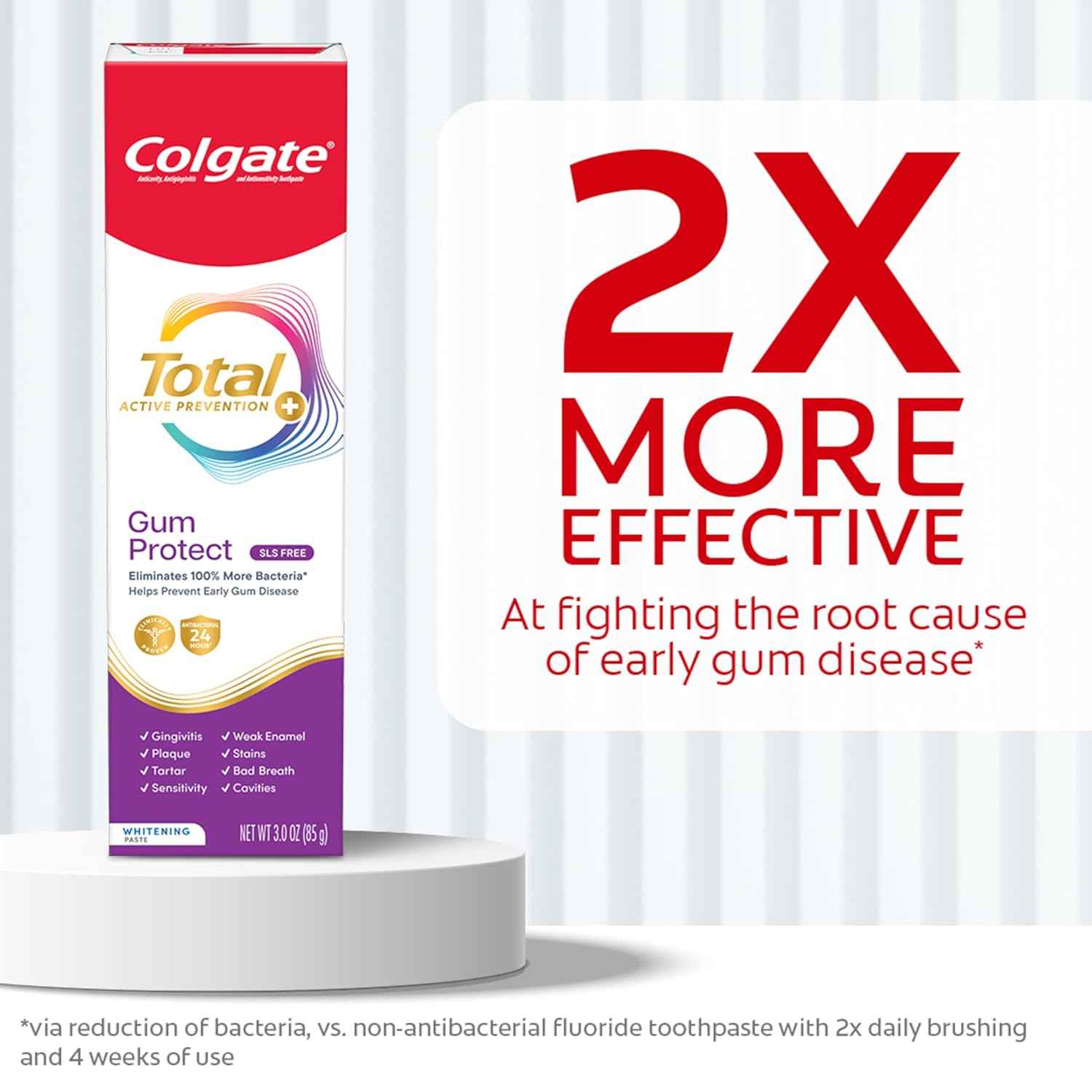 Colgate Total Active Prevention Gum Protect Whitening Toothpaste, SLS Free Gingivitis Toothpaste for Bleeding Gums, Redness, Inflammation, Irritation, and Sensitivity, 3.0 oz