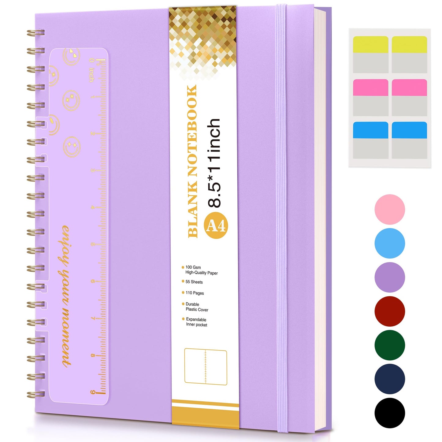 Blank Spiral Notebook Journal 8.5” x 11”, A4 Large Sketch Book for Women Men, 100 GSM Blank Paper Drawing Notebook, Plastic Hardcover Spiral Bound Sketchbook for Sketching Work School Writing, Purple