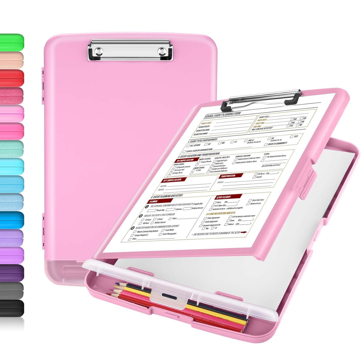 Sooez Clipboard with Storage, Clip Board 8.5 x 11 with Pen Holder, Plastic Organization Case Box for Letter Legal A4 Size Paper, Low Profile Clip, Nurses Teachers Must Haves, School &amp;amp; Office Supplies