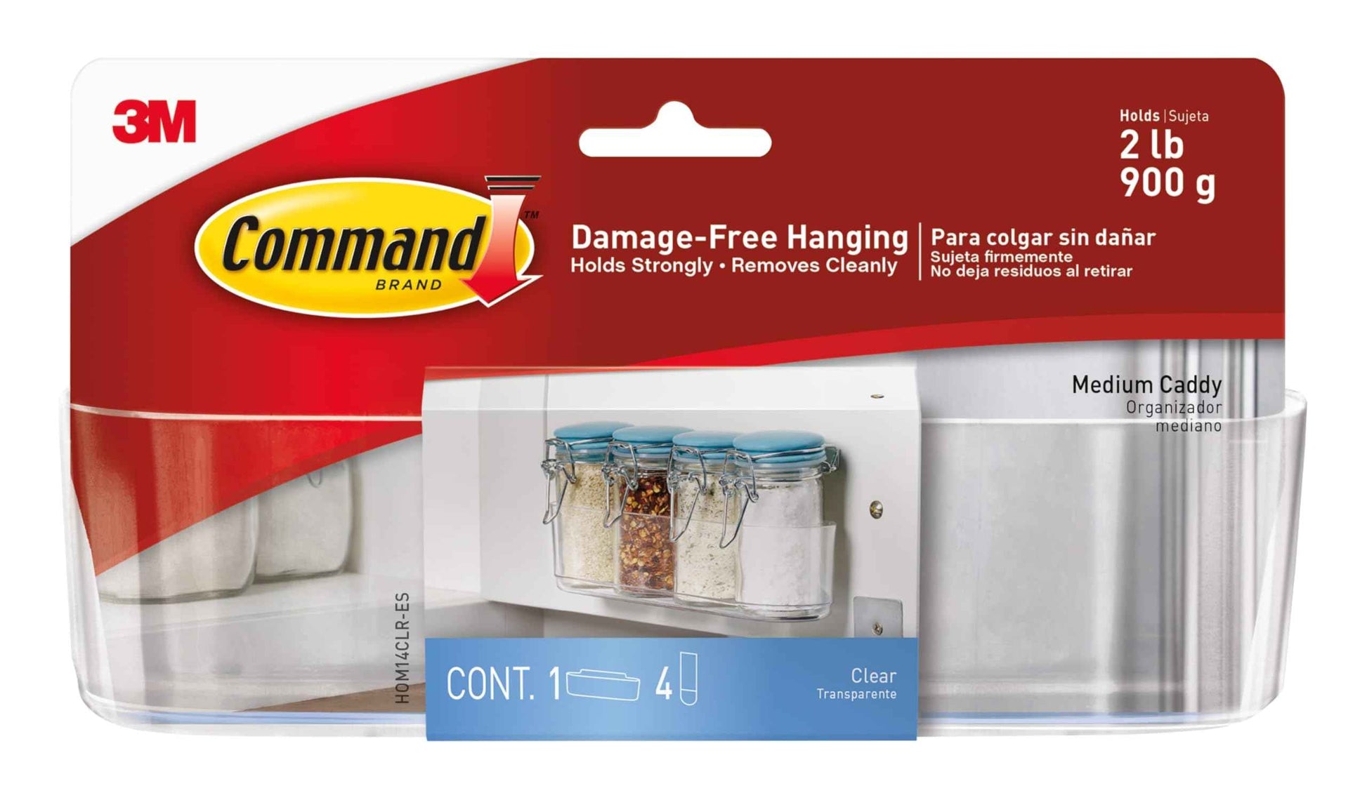Command Large Caddy, Holds up to 4 lb, 8.6" x 3.1" x 3", 1 Caddy with 4 Strips, Damage-Free Organization Wall Mount to Cabinet, Kitchen, Pantry, Closet, or Under Sink